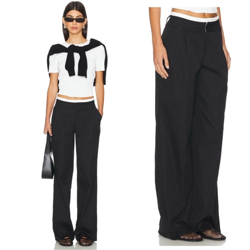 All The Ways x Revolve Ava High Rise Pleated Wide Leg Trouser Pant in Black